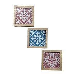 Lot of 3 Modern Cottage Decorative & Framed Ceiling Tile Plaque Wall Decor